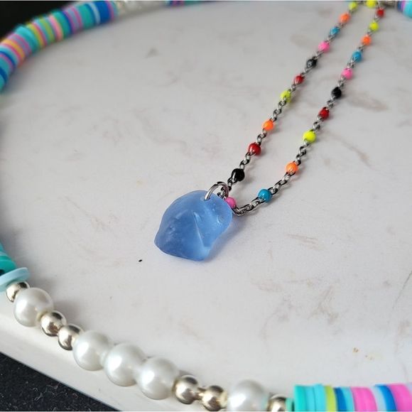 Handmade Doble layer necklace stainless steel and seaglass - Picture 5 of 10